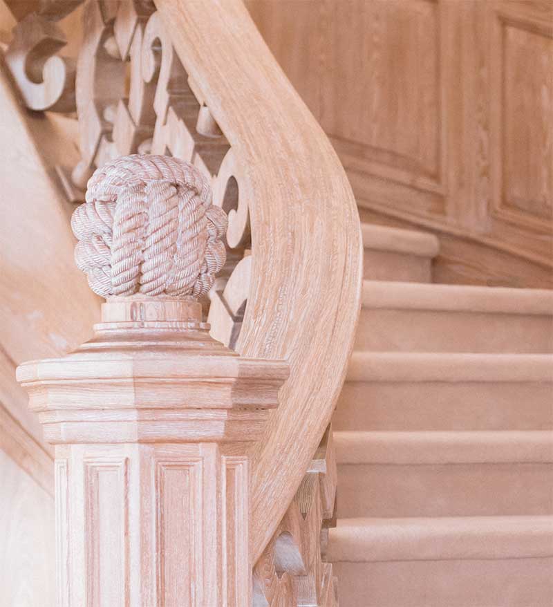 Monkey's fist knot ontop of banister for main staircase on NERO yacht