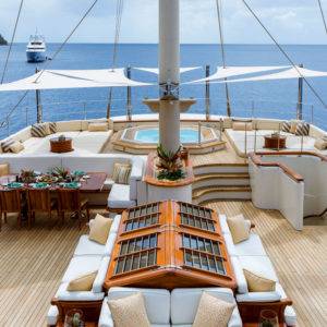 Seating area and Jacuzzi on NERO Yacht.