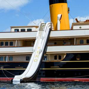NERO Yacht's inflatable slide from the top deck.
