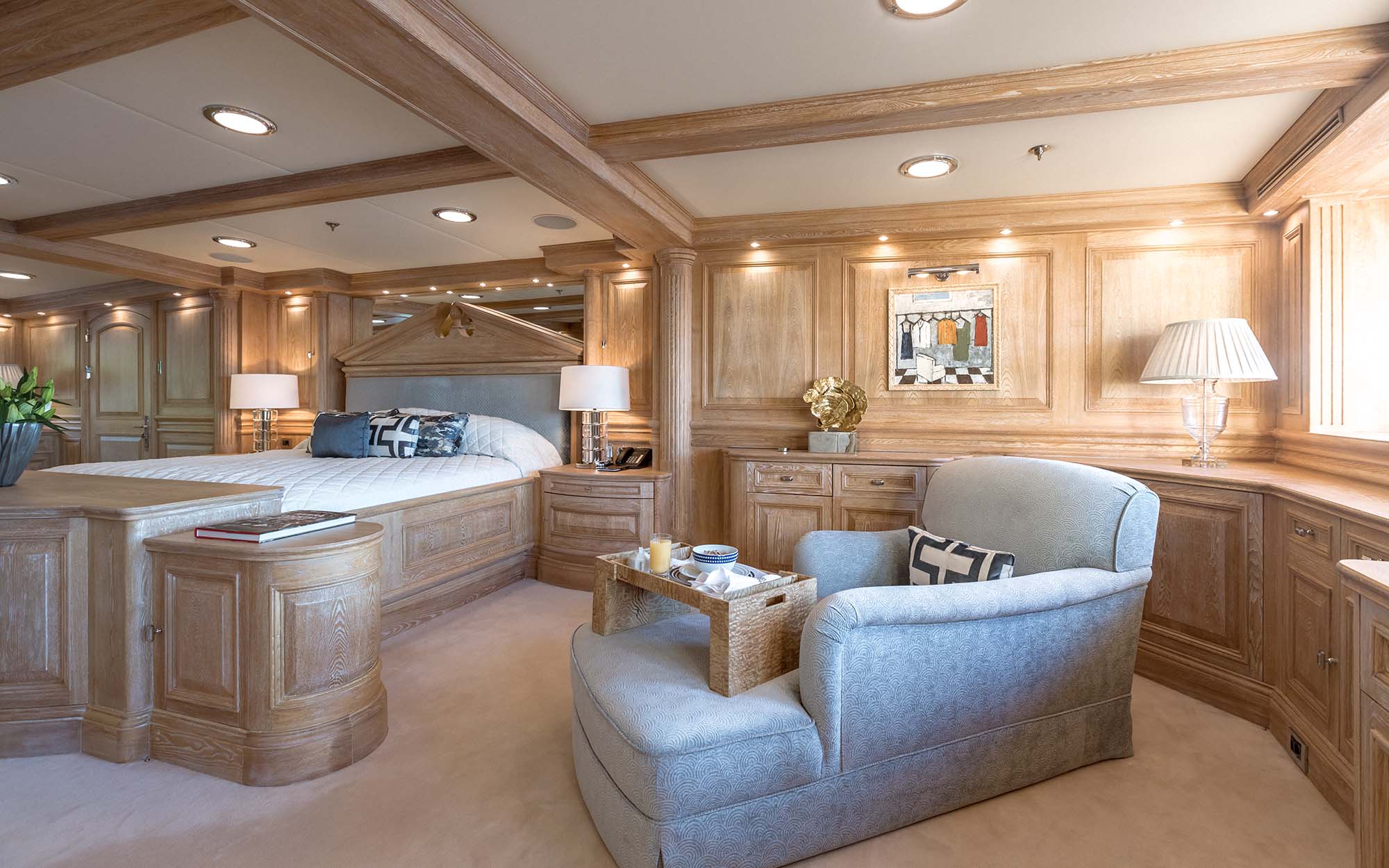 NERO Yacht master suite with coffered ceilings